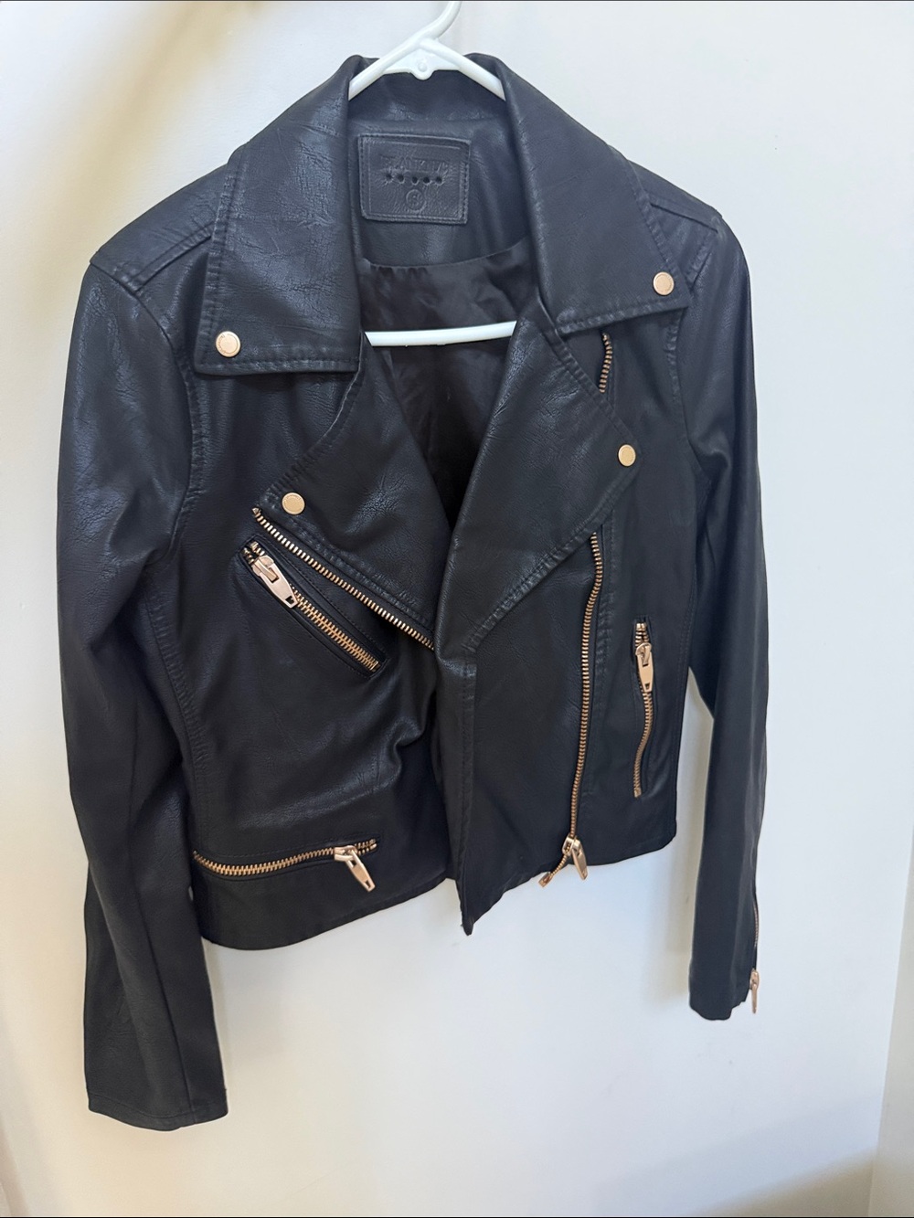 Blank NYC Black Faux Leather Moto Jacket with Gold Hardware